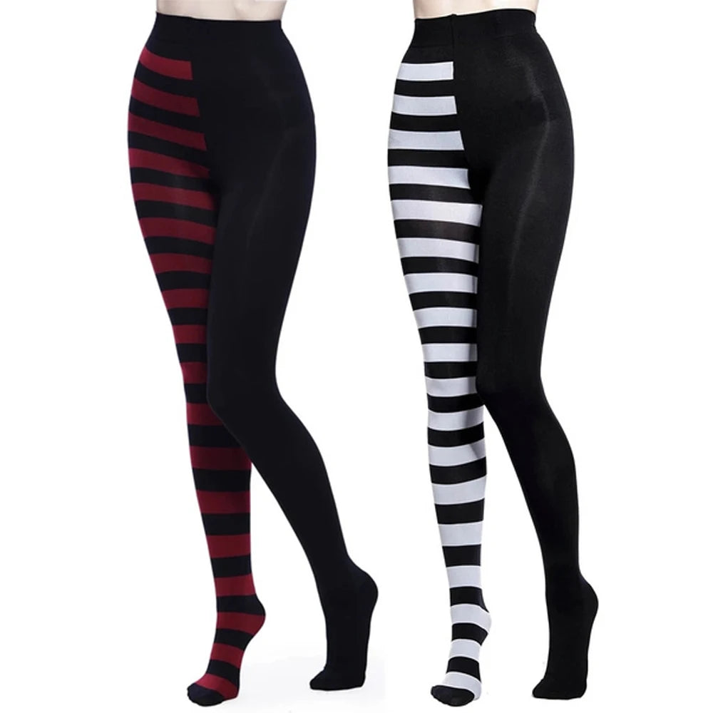 FCCEXIO Neue gestreifte Yoga-Leggings für Frauen, Print im Gothic-Stil, lange Strumpfhosen, lässig, Punk, Damen, Sport, hohe Taille, Workout, elastische Leggings