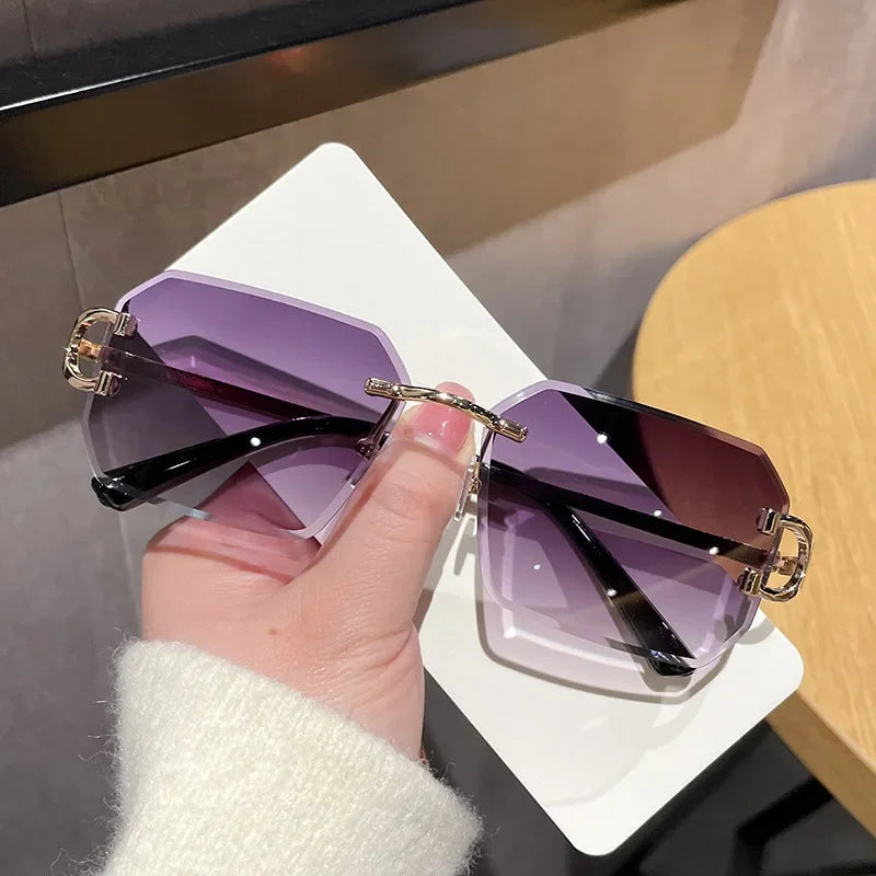 Fashion Vintage Rimless Polygon Sunglasses Women Men Luxury Brand Designer Popular Travel Small Frame Sun Glasses Sexy Ladies