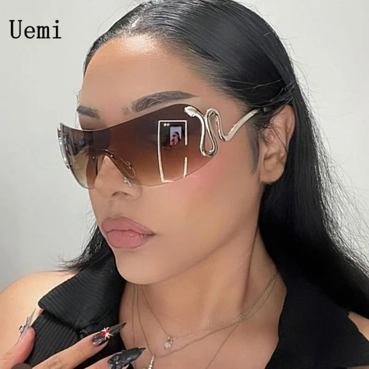 Uemi Neue Mode Randlose Sonnenbrille Für Frauen Männer Luxus Schlange Dekoration Metall Rahmen Sonnenbrille Shades UV400 Brillen