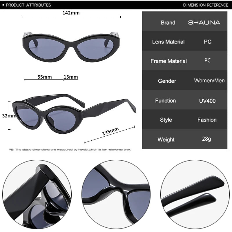 SHAUNA Retro Polygon Small Cat Eye Women Sunglasses Fashion Oval Shades UV400