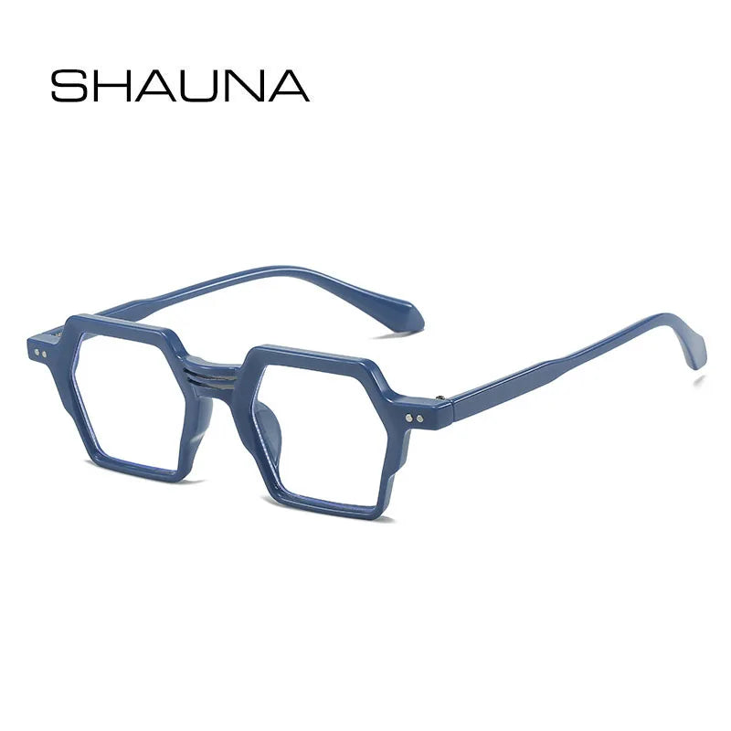 SHAUNA Anti-Blue Light Retro Rivets Hexagon Glasses Frames Optical Eyeglasses