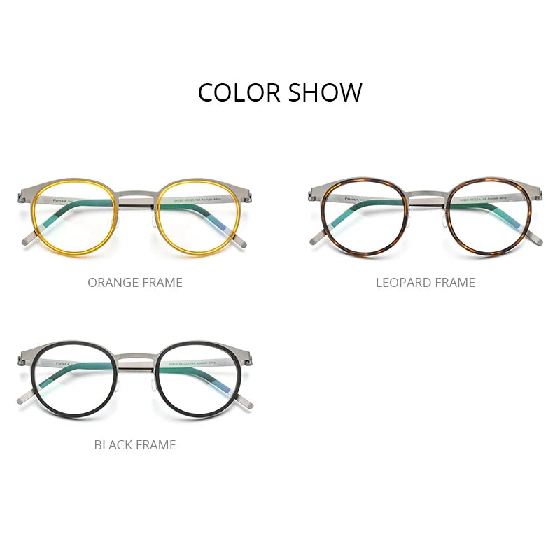 FONEX Acetate Alloy Glasses Frame Men Women Vintage Round Frames Eyeglasses Screwless Eyewear 98625