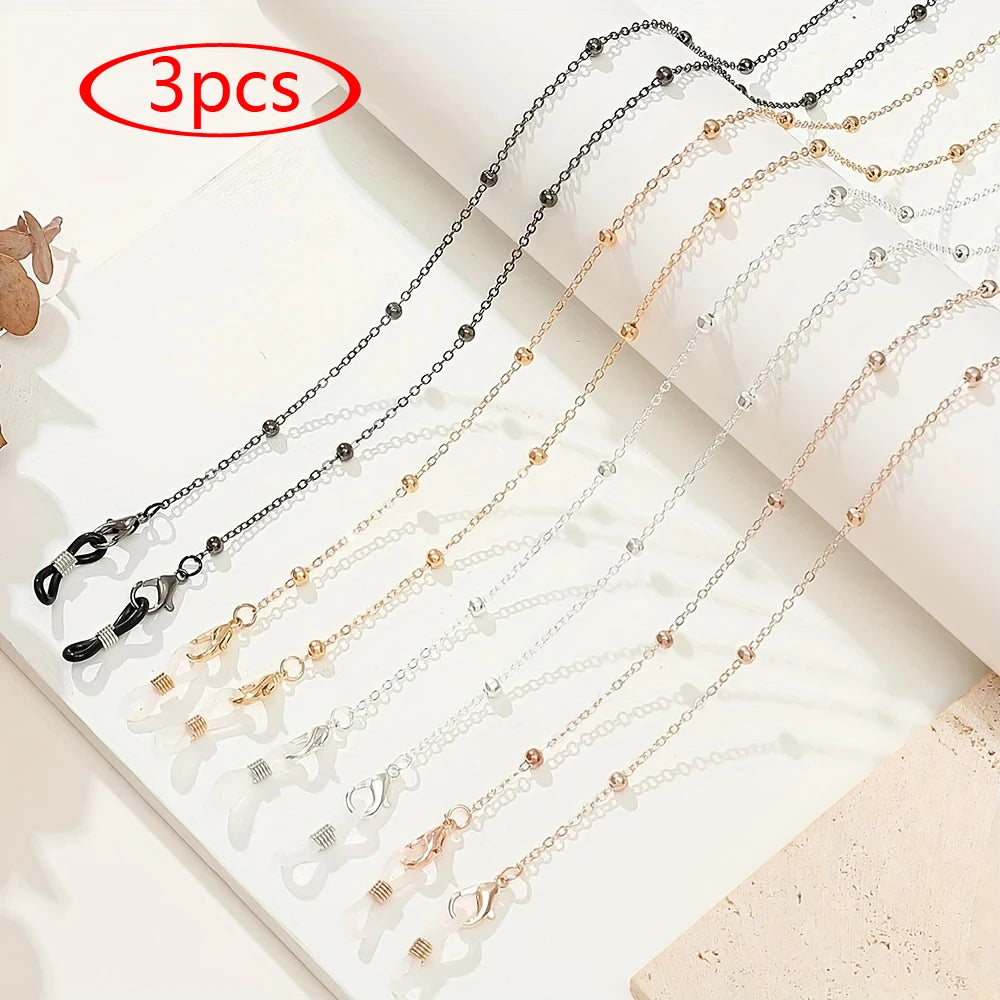 3pcs Set Beaded Metal Glasses Chain Tainless Steel Eyeglasses Retainer Vintage Style Covering Chain For Women Men