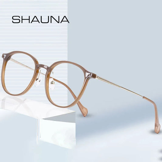 SHAUNA Anti-Blue Light Fashion Rivets Round Glasses Frame Optical Frames Computer Glasses