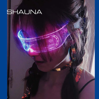 SHAUNA Sense of Future Science Technology LED Luminous Glasses Ins Popular Punk Goggles Party Christmas Colorful Light Shades