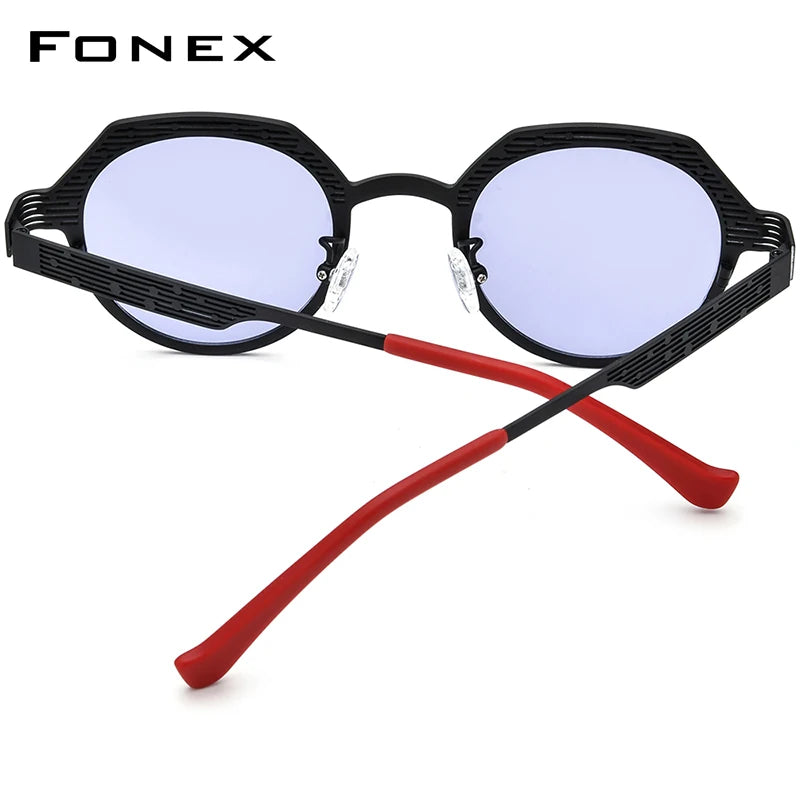 FONEX Polarisierte Sonnenbrille Herren aus reinem Titan, bunt, Retro-Mode, Polygon, 2024, neue Sonnenbrille für Damen, UV400-Schutz, F85815T