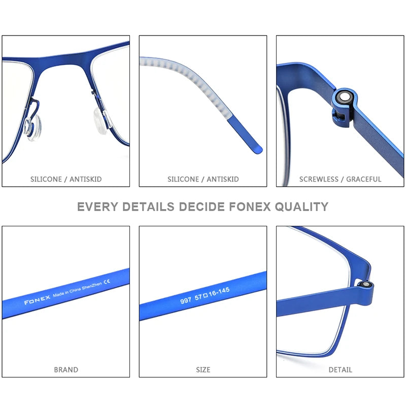 FONEX Alloy Eyeglasses Frame Men Square Eyeglasses 2020 New Male Korea Screwless Eyewear 997