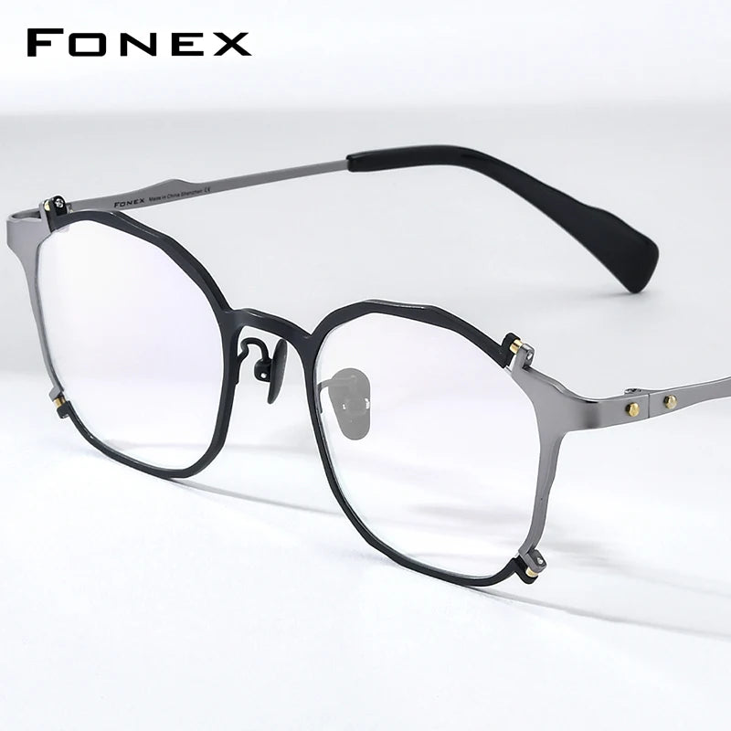 FONEX Lunettes en titane pur pour hommes et femmes, nouvelles lunettes carrées rétro vintage F85758