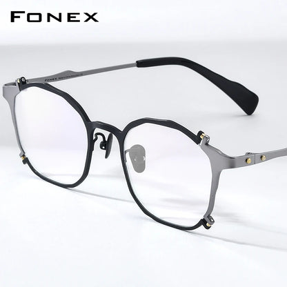 FONEX Lunettes en titane pur pour hommes et femmes, nouvelles lunettes carrées rétro vintage F85758