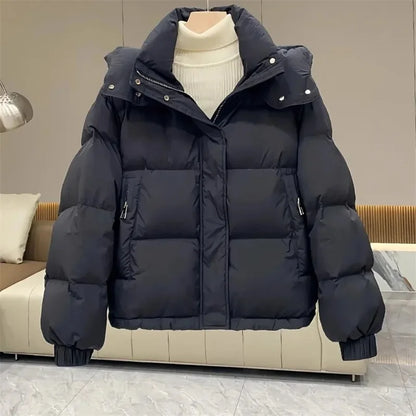 Women Parkas 2024 New Korean Winter Jacket Casual Loose Down Coat Oversize Hooded Warm Soft Cotton Puffer Snow Wear Jackets