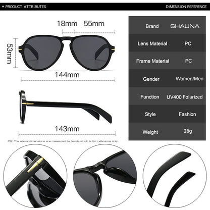 SHAUNA Lunettes de soleil rétro pilote pour femmes, mode rivets décoration dégradé lunettes hommes nuances UV400 marque lunettes de soleil design