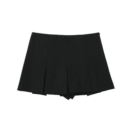 TRAF Fashion Damen High Waist Shorts Röcke Faltenrock Shorts Frauen Gestreifte Bermudashorts Frau Lässige Minishorts