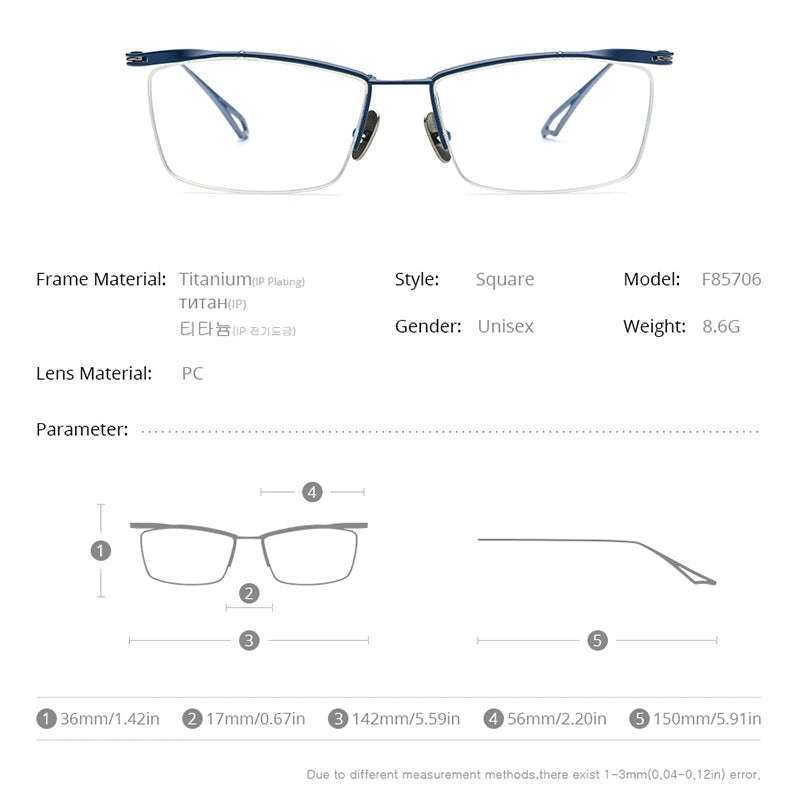 FONEX Titanbrille Herren 2022 Neue halbrandlose quadratische Brillenfassung Halbrahmen Brille ACT-Four