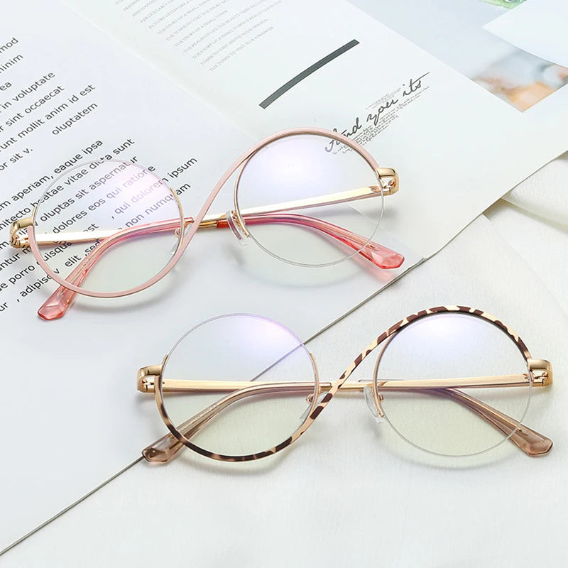 SHAUNA Retro Semi-Rimless Round Women Metal Glasses Frame Fashion Men Optical Clear Anti Blue Light Eyeglasses Frames