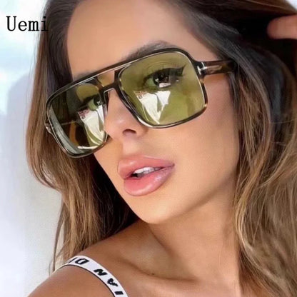 Neue Retro-Sonnenbrille für Männer und Frauen, modisch, quadratisch, Doppelbrücken, übergroßer Rahmen, Schattierungen, UV400, Trend-Sonnenbrille für Frauen, Großhandel