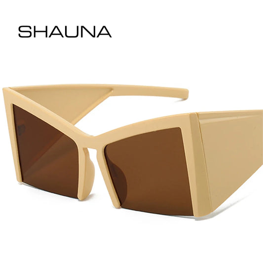 SHAUNA Fashion Oversized Cat Eye Women Luxury Sunglasses Retro Wide Legs Eyewear Men Semi-Rimless Gradient Sun Glasses UV400