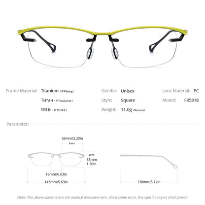 Lunettes en titane pur FONEX pour hommes et femmes, nouvelles lunettes carrées semi-cerclées, demi-montures, 2024, F85818