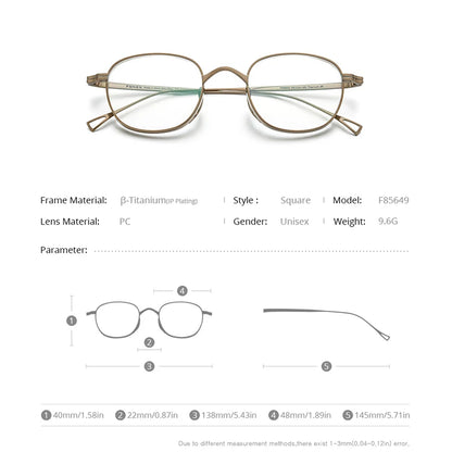 FONEX Lunettes en titane pur pour hommes et femmes, monture carrée rétro, nouvelle collection 2021, lunettes vintage F85649