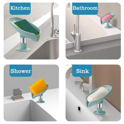 Leaf Shape Soap Tray PP Soap Box Non-slip Drain Soap Dish With Suction Cup Sponge Soap Holder Bathroom Accessories