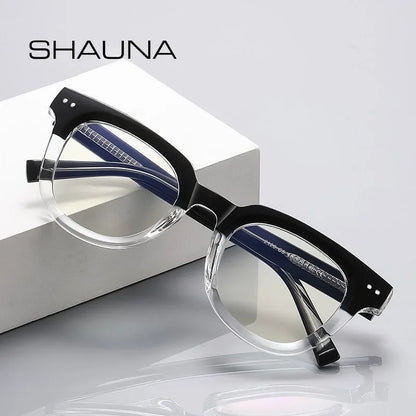 SHAUNA Spring Hinge TR90 Retro Rivets Round Glasses Frames Ins Popular Anti-Blue Light Eyeglasses