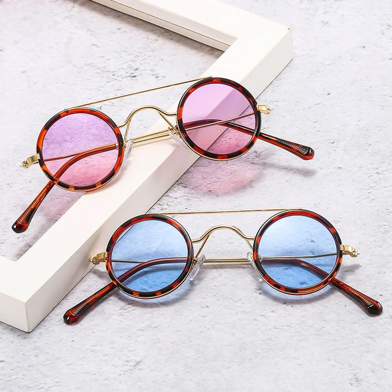 SHAUNA Retro Small Round Metal Sunglasses Fashion Double Bridges Candy Colors Shades UV400 Men Trending Punk Sun Glasses