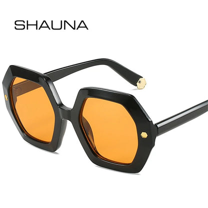 SHAUNA Vintage Polygon Square Sunglasses Women Fashion Metal Rivets Shades UV400 Trending Men Gradient Sun Glasses