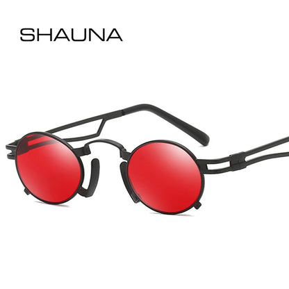 SHAUNA Vintage Punk Oval Sunglasses Men Hollow Out Metal Frame Red Lens Shades UV400