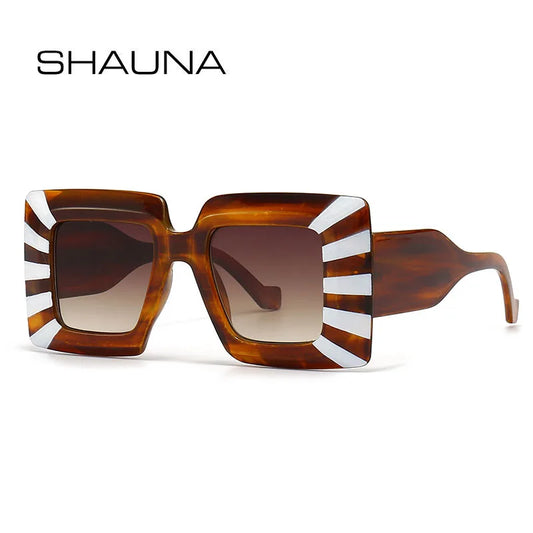 SHAUNA Oversized Square Sunglasses Vintage Stripe Contrast Color Shades UV400