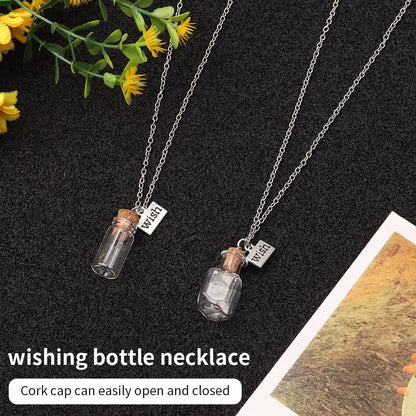 Natürlicher Löwenzahn Retro Kork Wunschflasche Halskette Glasfläschchen Anhänger Lange Kette Glücksbringer Handgemachter DIY Schmuck Mode Geschenk