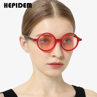 HEPIDEM Matte Acetate Polarized Sunglasses UV400 Women 2023 New Retro Design Vintage Circle Round Sun Glasses Men Shades H9265T