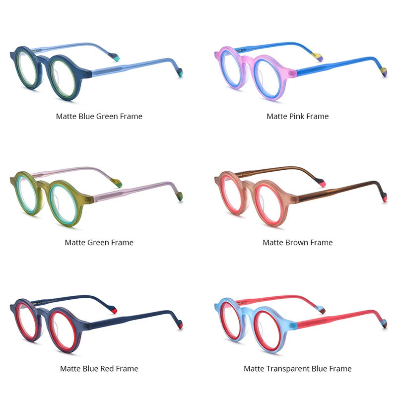 HEPIDEM Matte Acetate Glasses Women Double-Loop Design Round Eyeglasses 2023 Men Spectacles Eyewear H9267