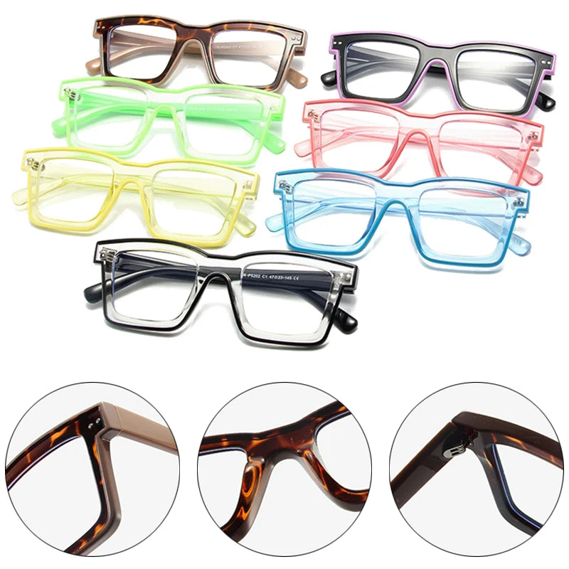 SHAUNA Ins Popular Fashion Square Candy Color Glasses Frame Women Optical Clear Anti-Blue Light Eyewear Men Rivets Frame