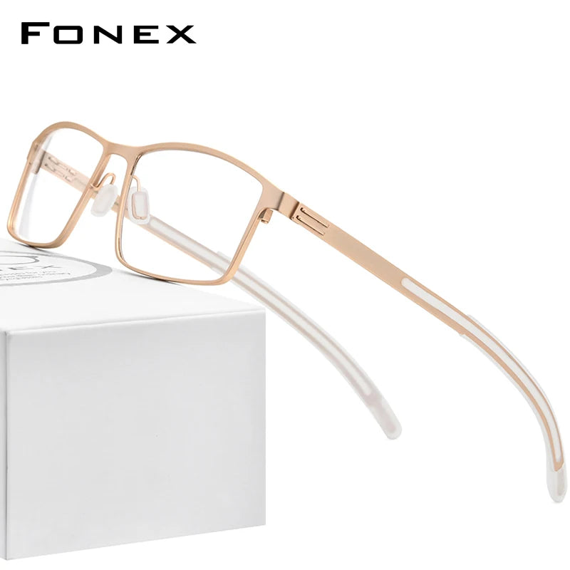 FONEX Alliage Lunettes Hommes Lunettes Carrées Cadre 2020 Nouveau Mâle Métal Plein Sans Vis Lunettes 995