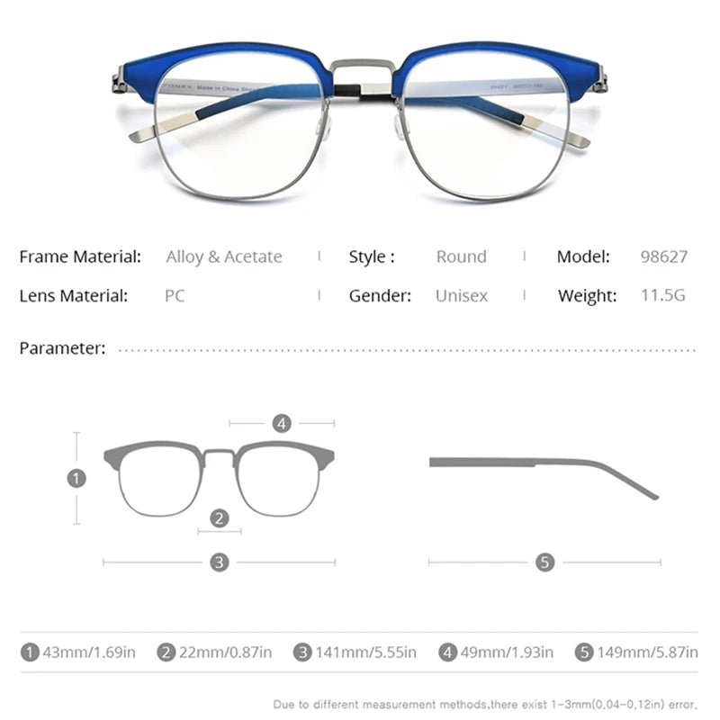 FONEX Acetate Alloy Glasses Men Round Eyeglasses Frame Women 2021 New Korean Screwless Eyewear 98627