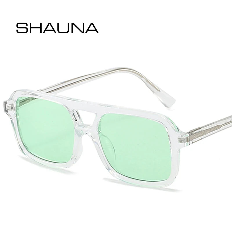 SHAUNA Retro Doppelstege Quadratische Luxus-Sonnenbrille für Damen Mode Klare Bonbonfarbene Sonnenbrillen UV400 Trendige Sonnenbrille für Herren