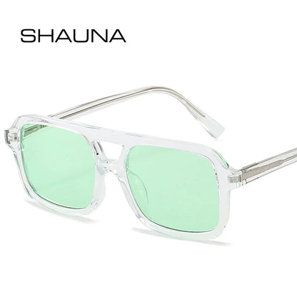 SHAUNA Retro Doppelstege Quadratische Luxus-Sonnenbrille für Damen Mode Klare Bonbonfarbene Sonnenbrillen UV400 Trendige Sonnenbrille für Herren