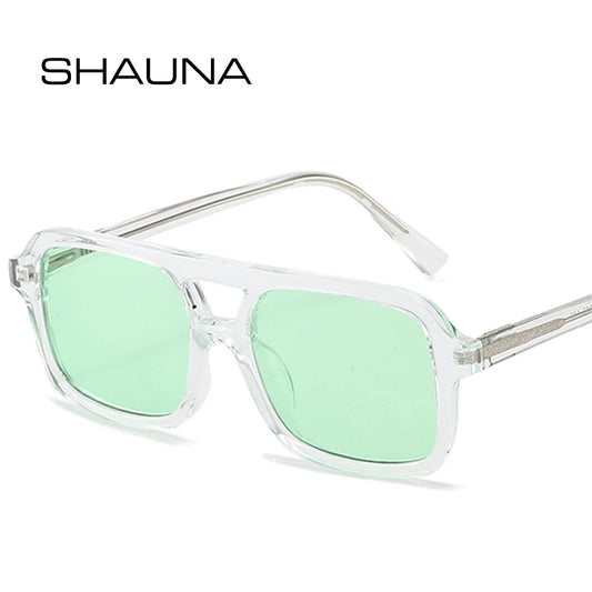 SHAUNA Retro Double Bridges Square Women Luxury Sunglasses Fashion Clear Candy Color Shades UV400 Men Trending Sun Glasses