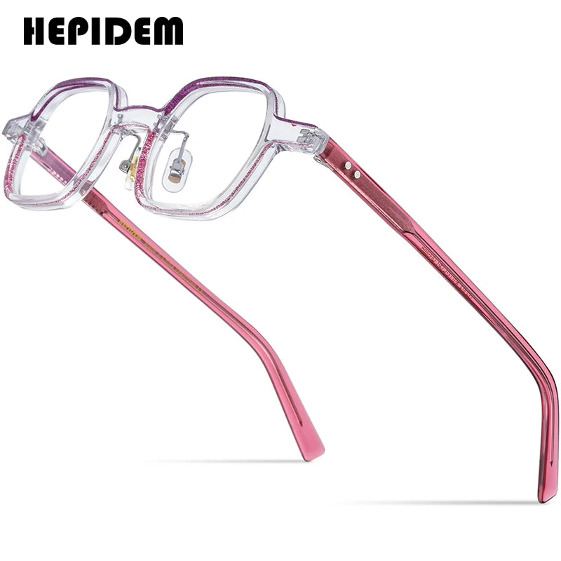 HEPIDEM Powder Acetate Glasses Men Matte Vintage Retro Polygon Eyeglasses Women Spectacles Eyewear 9309