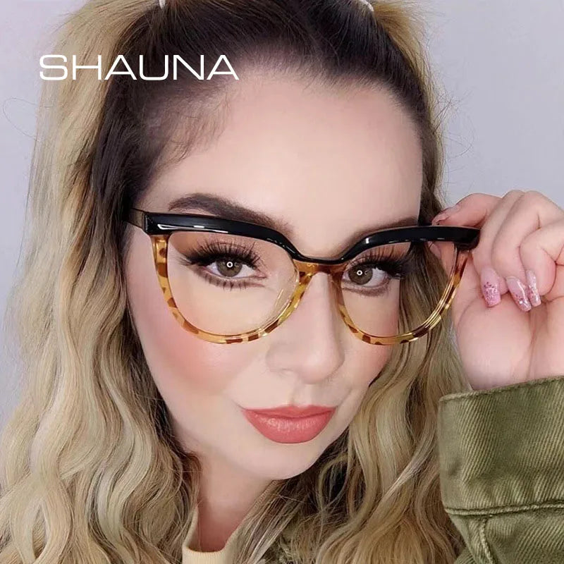 SHAUNA Fashion Candy Colors Round Women Glasses Frame Retro Clear Anti-Blue Light Men Spring Hinge Optical Double Color Frame