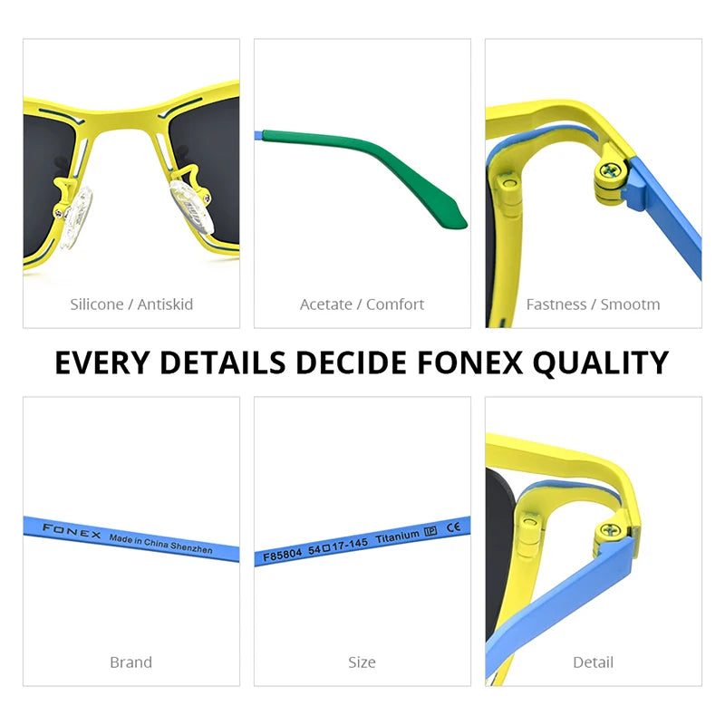 FONEX Pure Titanium Polarized Sunglasses Men UV400 2024 New Fashion Retro Square High Quality Sun Glasses Women Shades F85804T