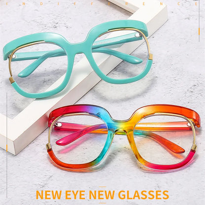 2022 Fashion Retro Round Anti Blue Light Women Glasses Vintage Oversized Frame Clear Computer Eyeglasses Ins TrendLadies Reading