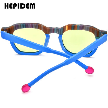 HEPIDEM Acetat Polarisierte Sonnenbrille Männer 2024 Neue Bunte Trendy Retro Design Quadratische Sonnenbrille UV400 Frauen Shades H9364T