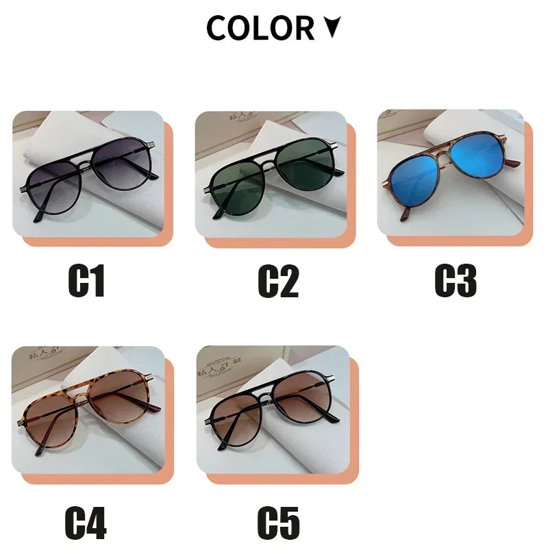 Retro Doppelstege Herren Piloten Sonnenbrille Mode Nieten Dekoration Schattierungen UV400 Frauen Trendy Leopard Sonnenbrille