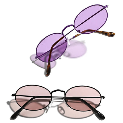 SHAUNA Lunettes de soleil classiques rétro à monture ovale en métal pour femmes, nuances jaunes et violettes, UV400, tendance pour hommes