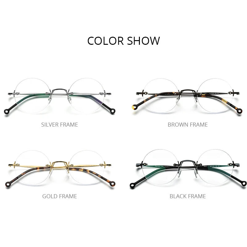 FONEX Pure Titanium Glasses Men 2022 New Rimless Retro Round Eyeglasses Frames Women Eyewear F9141