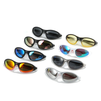 SHAUNA Retro Men Outdoor Sports Colorful  Mirror Sunglasses Fashion Cat Eye Women Shades UV400 Y2K Punk Oval Driving Goggles