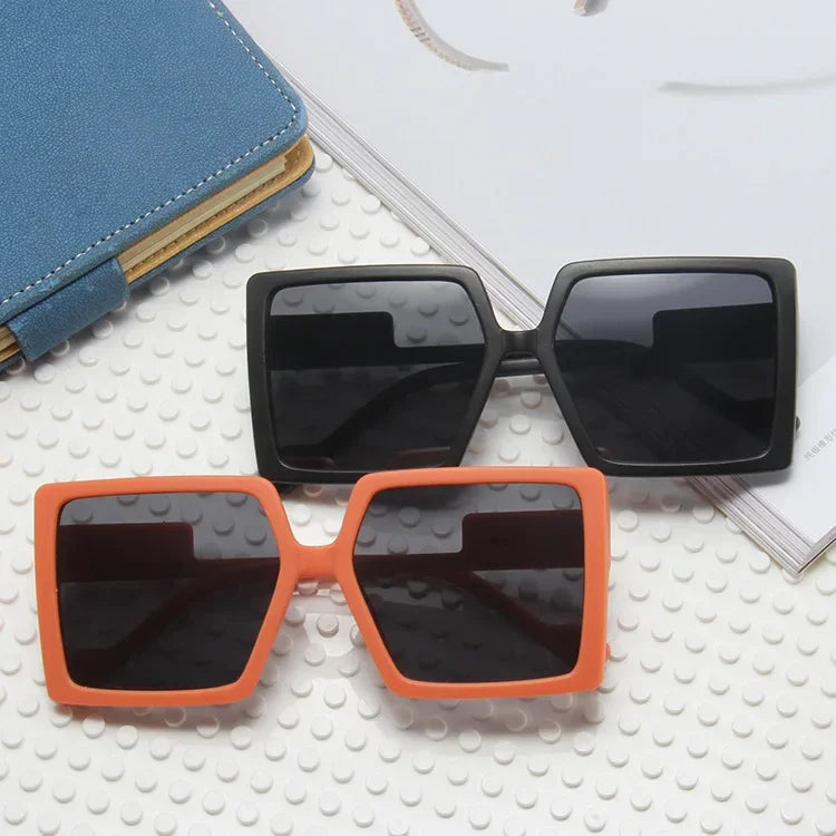 Vintage Square Sunglasses Kids Oversized Sunglass Children Retro Black Sun Glasses Boys Girls Shades Goggle UV400 Eyepieces