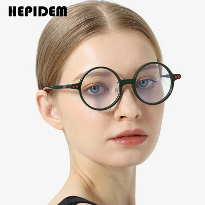 HEPIDEM Acetate Eyeglasses Frame Men Retro Vintage Oversized Round Glasses Spectacles Eyewear 9158