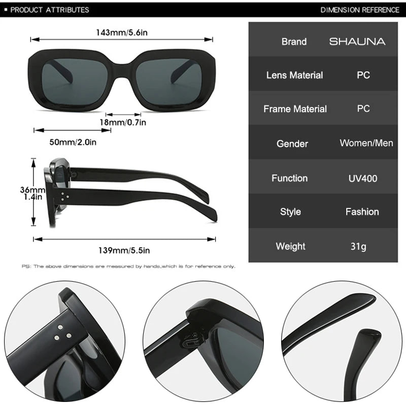 SHAUNA Retro Polygon Square Sunglasses Fashion Gradient Shades UV400 Men Rivets Sun Glasses