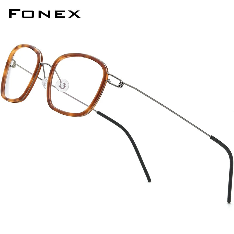 FONEX Titanium Alloy Eyeglasses Men Square Glasses Frame 2021 New Korean Screwless Eyewear F98638